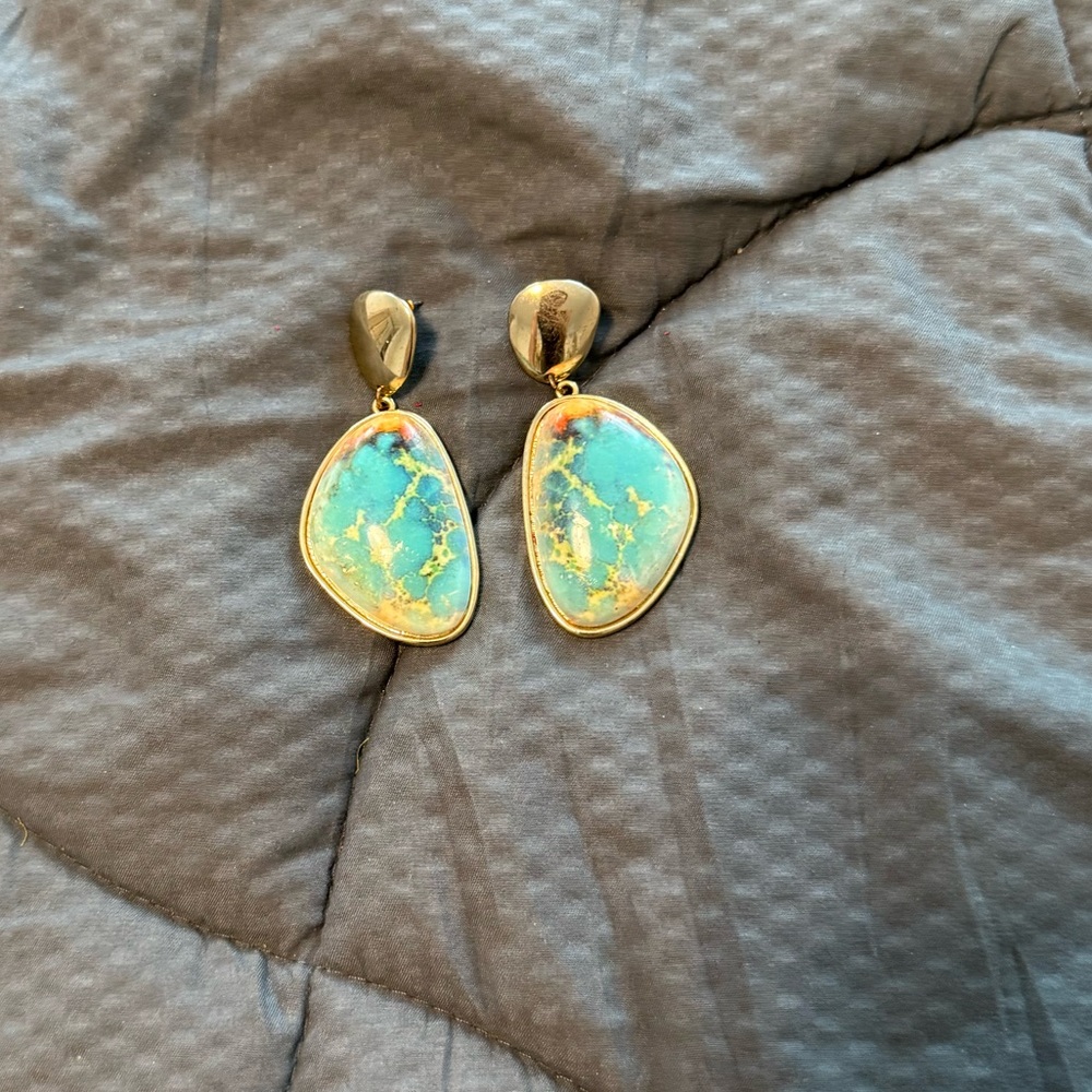 Elegant Gold & Turquoise Earrings - pre loved - fair conditions